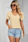 Eyelet V-Neck Short Sleeve T-Shirt Women's T-Shirts - Tophatter Daily Deals