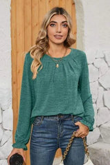Ruched Round Neck Flounce Sleeve T-Shirt Women's T-Shirts - Tophatter Daily Deals