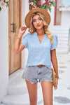 Swiss Dot Petal Sleeve Notched Top Pastel Blue Women's T-Shirts - Tophatter Daily Deals