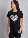 Heart Round Neck Short Sleeve T-Shirt Black Women's T-Shirts - Tophatter Daily Deals