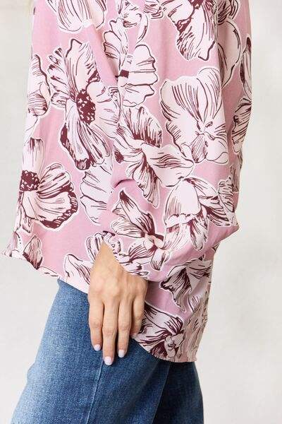 Heimish Full Size Floral V-Neck Balloon Sleeve Blouse Blouses - Tophatter Daily Deals