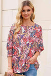 Double Take Floral Round Neck Three-Quarter Sleeve Top Floral Blouses - Tophatter Daily Deals