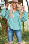 Notched Neck Balloon Sleeve Blouse Blouses - Tophatter Daily Deals