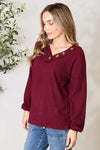 Zenana Buttoned V-Neck Long Sleeve Blouse Blouses - Tophatter Daily Deals