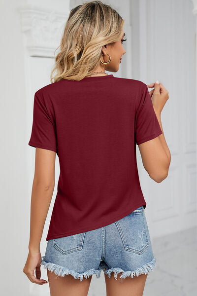 Ruched Round Neck Short Sleeve T-Shirt Women's T-Shirts - Tophatter Daily Deals