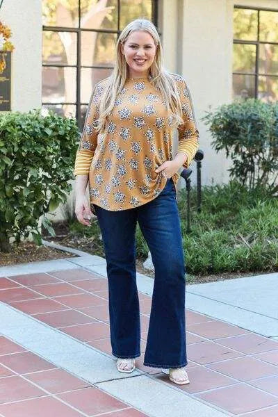 Celeste Design Full Size Leopard Star Contrast Top Blouses - Tophatter Daily Deals