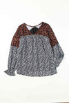 Animal Print Color Block V-Neck Flounce Sleeve Blouse Blouses - Tophatter Daily Deals