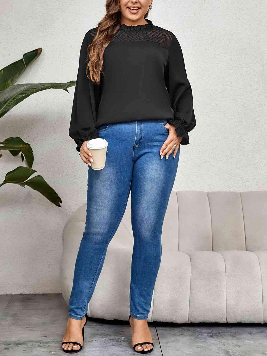 Plus Size Round Neck Flounce Sleeve Blouse Blouses - Tophatter Daily Deals