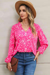 Double Take Printed Notched Neck Smocked Blouse Blouses - Tophatter Daily Deals