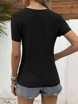 Lace Trim V-Neck Short Sleeve Blouse Women's T-Shirts - Tophatter Daily Deals