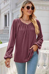 V-Neck Raglan Sleeve Ruched Detail Top Magenta Women's T-Shirts - Tophatter Daily Deals