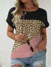 Leopard Round Neck Short Sleeve T-Shirt Black Women's T-Shirts - Tophatter Daily Deals