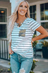 Striped Notched Neck T-Shirt Women's T-Shirts - Tophatter Daily Deals