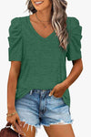 V-Neck Puff Sleeve Tee Forest Women's T-Shirts - Tophatter Daily Deals