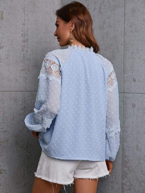 Crochet Tassel Tie Neck Long Sleeve Blouse Blouses - Tophatter Daily Deals