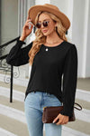 Round Neck Smocked Flounce Sleeve Blouse Black Blouses - Tophatter Daily Deals