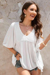 Double Take V-Neck Half Sleeve Blouse with Pockets Blouses - Tophatter Daily Deals