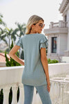 Eyelet Layered Flutter Sleeve V-Neck Top Blouses - Tophatter Daily Deals