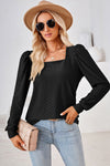 Square Neck Puff Sleeve T-Shirt Women's T-Shirts - Tophatter Daily Deals