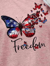 FREEDOM Butterfly Graphic Short Sleeve Tee Women's T-Shirts - Tophatter Daily Deals