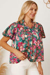 Floral Collared Neck Short Sleeve Blouse Blouses - Tophatter Daily Deals