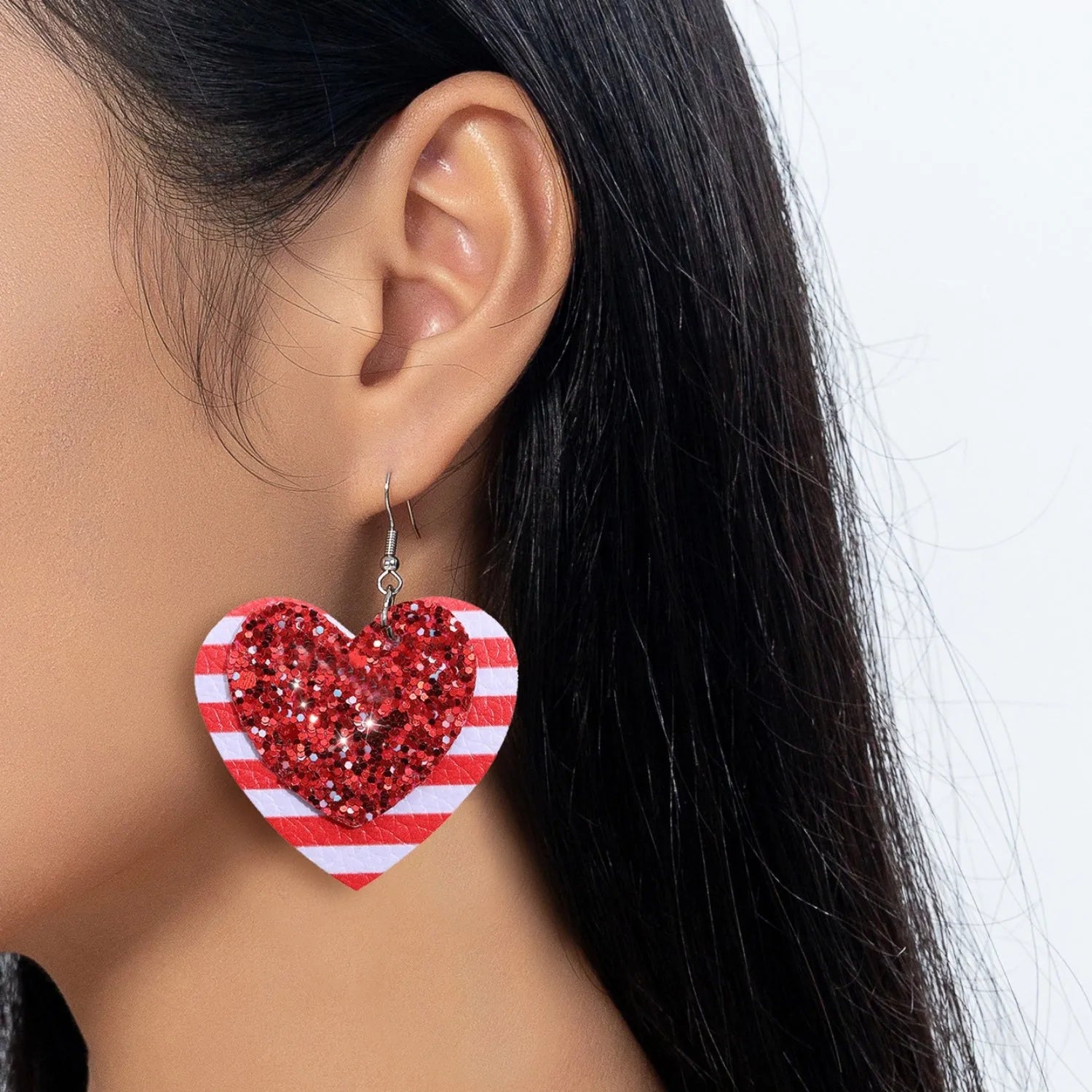 PU Leather Iron Hook Sequin Heart Earrings Earrings - Tophatter Daily Deals