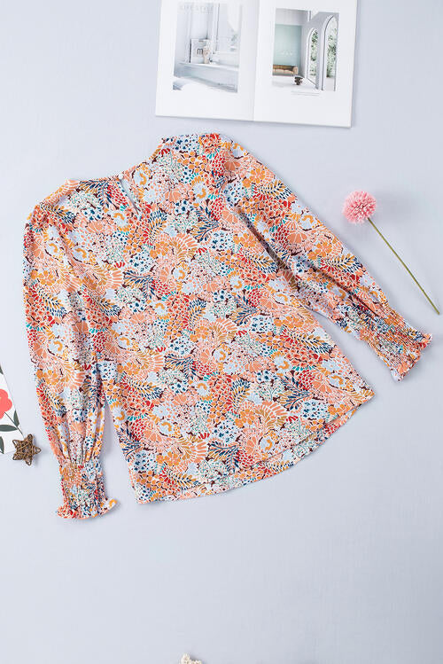 Floral Print Long Puff Sleeve Blouse - Tophatter Deals