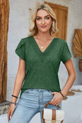 V-Neck Petal Sleeve T-Shirt Women's T-Shirts - Tophatter Daily Deals