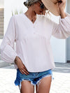 V-Neck Buttoned Balloon Sleeve Blouse - Tophatter Deals