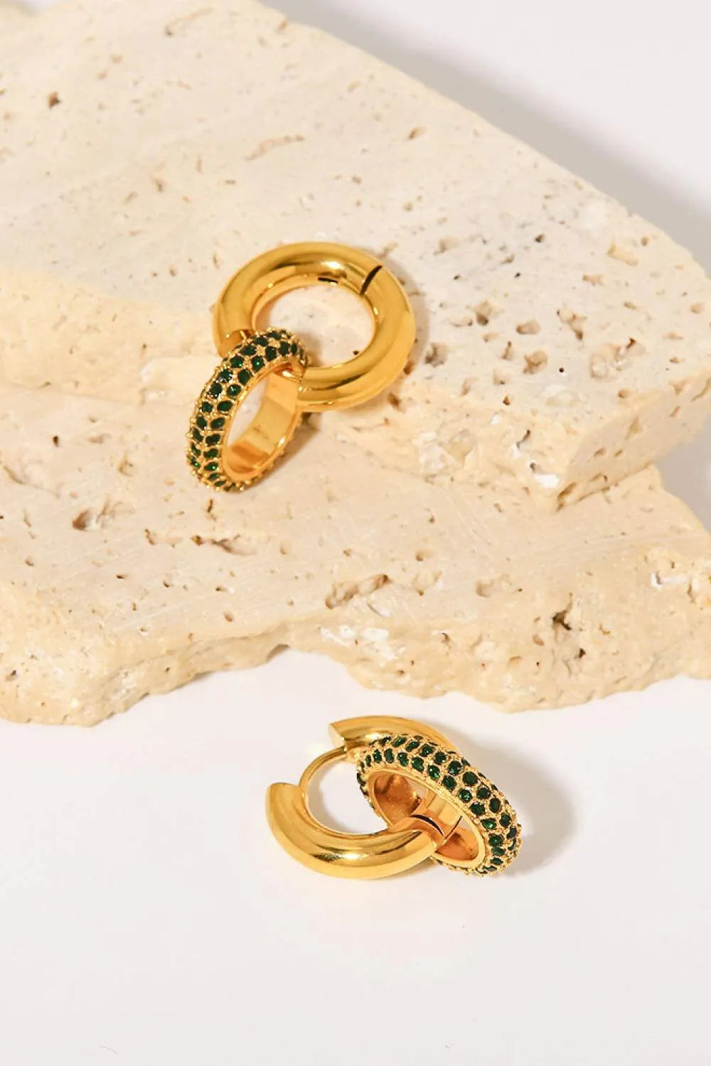 18K Gold-Plated Inlaid Zircon Double-Hoop Earrings Earrings - Tophatter Daily Deals