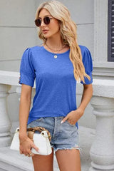 Round Neck Puff Sleeve T-Shirt Women's T-Shirts - Tophatter Daily Deals