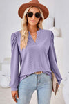 Ruched Notched Long Sleeve T-Shirt Periwinkle Women's T-Shirts - Tophatter Daily Deals