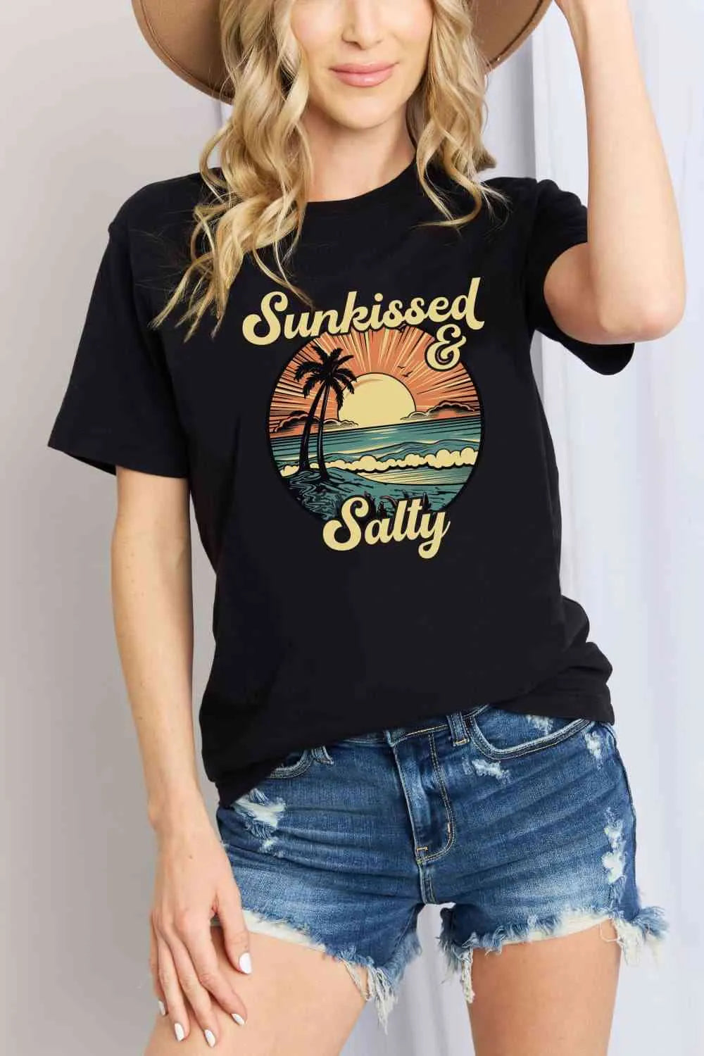 Simply Love Full Size SUNKISSED & SALTY Graphic Cotton T-Shirt Women's T-Shirts - Tophatter Daily Deals