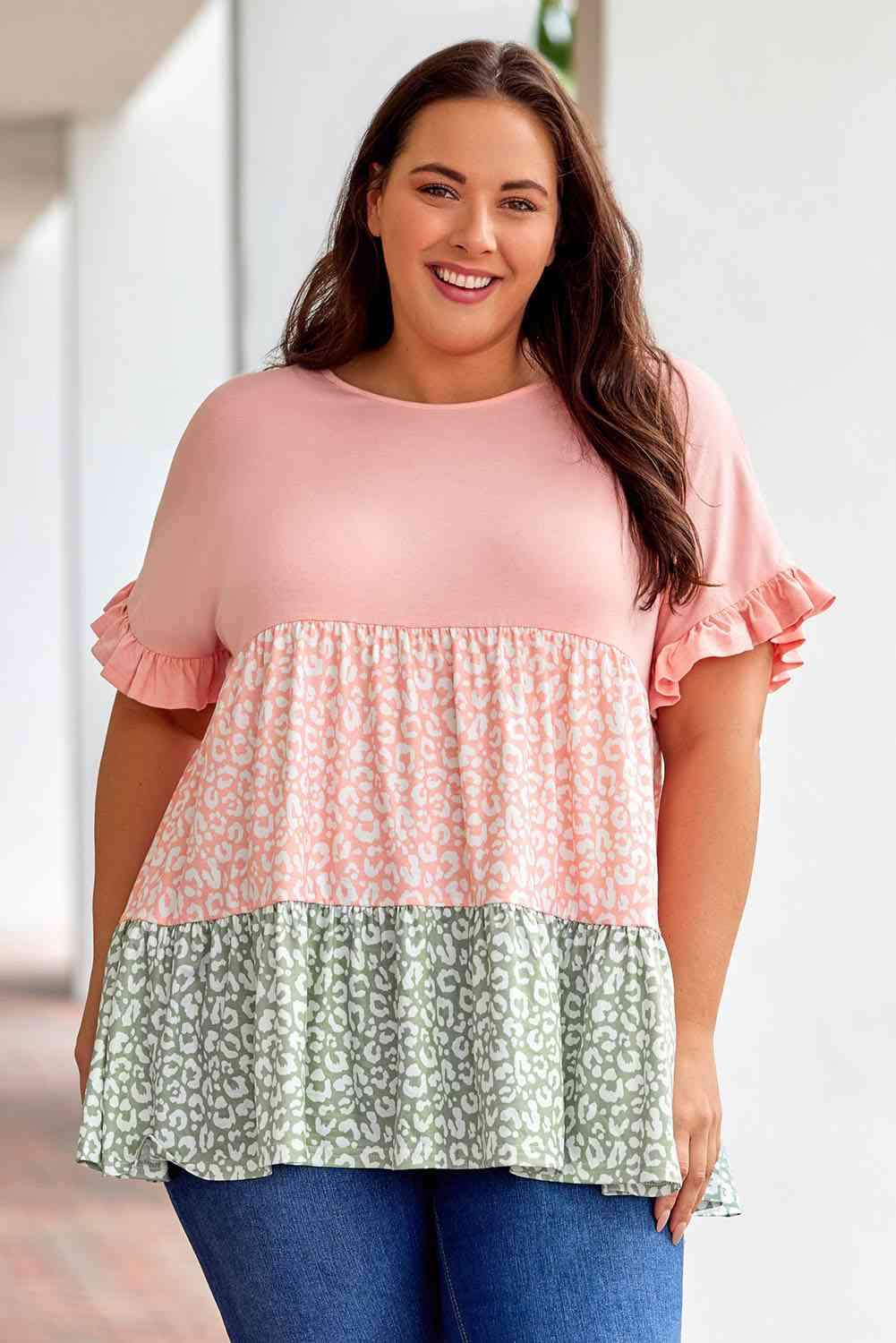 Plus Size Leopard Tiered Blouse Blouses - Tophatter Daily Deals