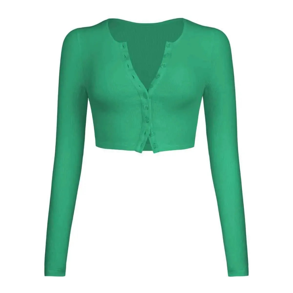 Double Take Button Down Long Sleeve Cropped Top Blouses - Tophatter Daily Deals
