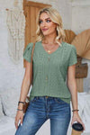 Decorative Button Eyelet V-Neck Short Sleeve T-Shirt Women's T-Shirts - Tophatter Daily Deals