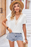 Eyelet V-Neck Petal Sleeve T-Shirt Women's T-Shirts - Tophatter Daily Deals