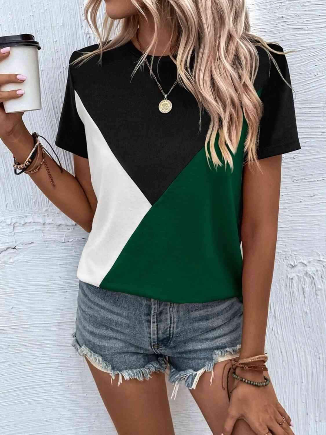 Color Block T-Shirt Women's T-Shirts - Tophatter Daily Deals