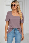 Square Neck Short Sleeve T-Shirt Lilac Women's T-Shirts - Tophatter Daily Deals