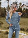 Ribbed Round Neck Long Sleeve Tee Women's T-Shirts - Tophatter Daily Deals