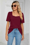 Square Neck Puff Sleeve T-Shirt Women's T-Shirts - Tophatter Daily Deals