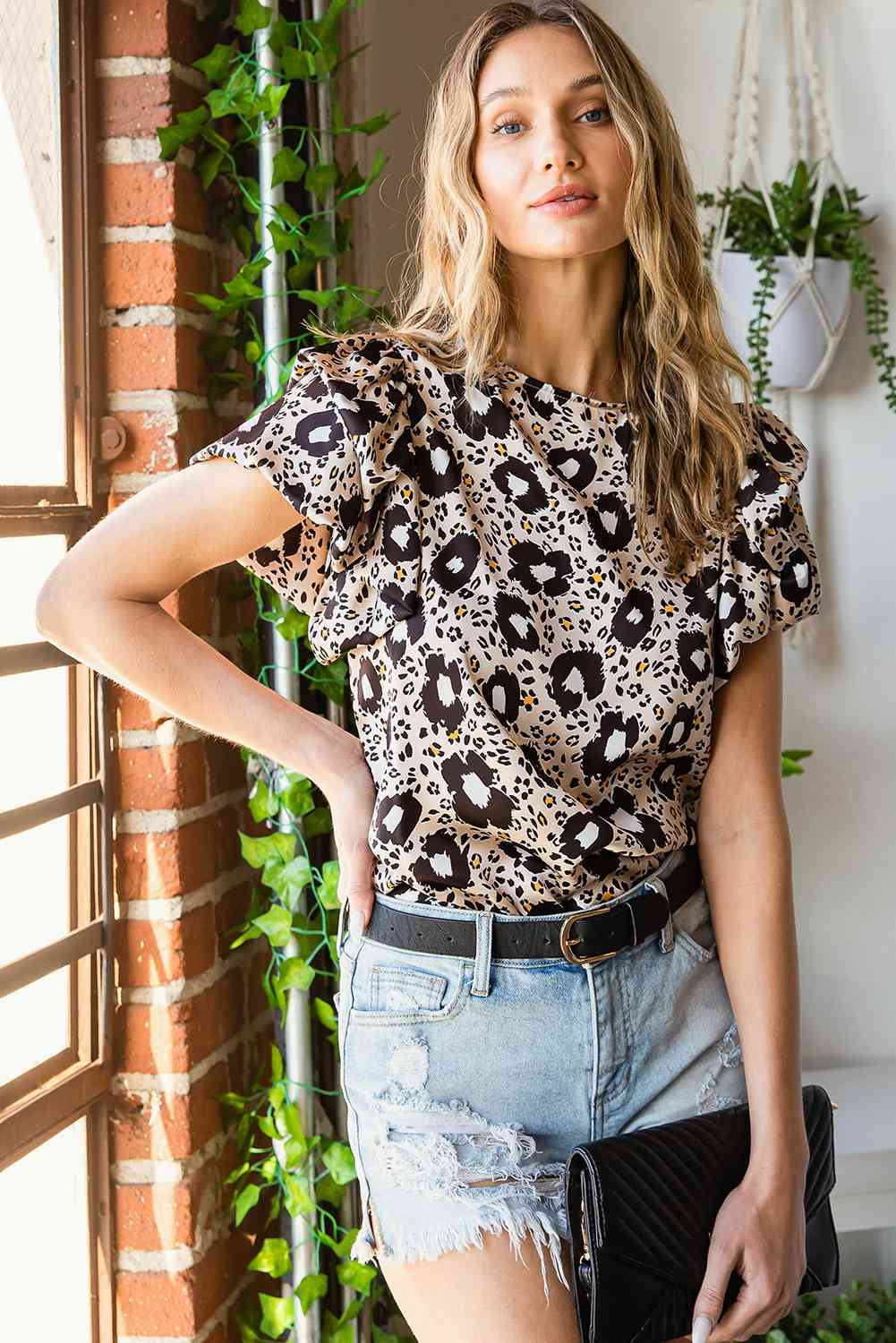 Animal Print Puff Sleeve Round Neck Blouse - Tophatter Deals