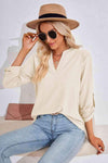 V-Neck Roll-Tap Sleeve Blouse Blouses - Tophatter Daily Deals