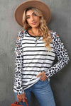 Leopard Print Striped Distressed Long Sleeve Tee White Women's T-Shirts - Tophatter Daily Deals