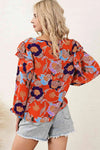 Floral Print Ruffle Puff Sleeve Blouse Blouses - Tophatter Daily Deals