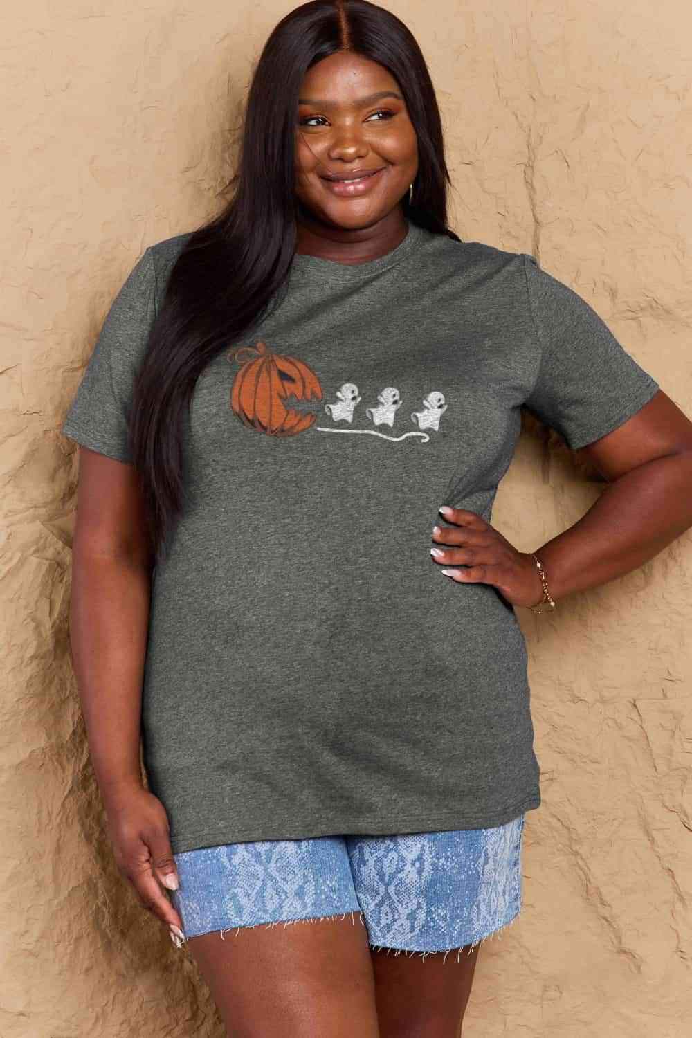 Simply Love Full Size Jack-O'-Lantern Graphic Cotton T-Shirt Women's T-Shirts - Tophatter Daily Deals