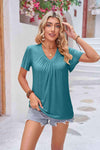 Ruched V-Neck Short Sleeve Tee Women's T-Shirts - Tophatter Daily Deals