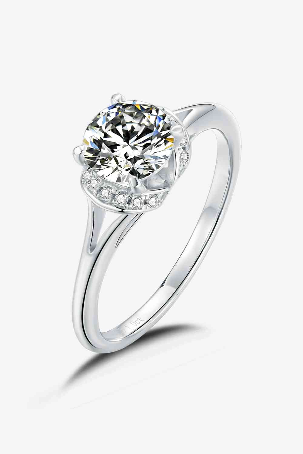 1 Carat Moissanite 925 Sterling Silver Split Shank Ring Silver Moissanite - Tophatter Daily Deals