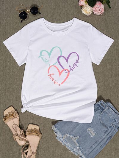 Heart Round Neck Short Sleeve T-Shirt Women's T-Shirts - Tophatter Daily Deals