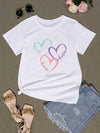 Heart Round Neck Short Sleeve T-Shirt Women's T-Shirts - Tophatter Daily Deals